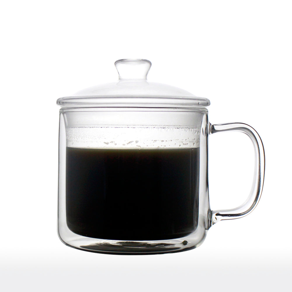 glass coffee mug with lid