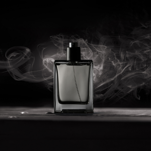 Glass bottle w/ dark background and smoke