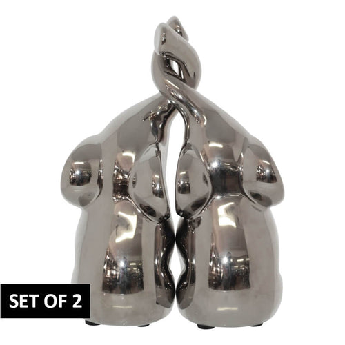 Set of 2 Silver Elephant Figurines