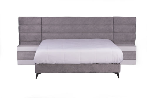 Jones King XL Bed & Pedestals- Light Grey Velvet