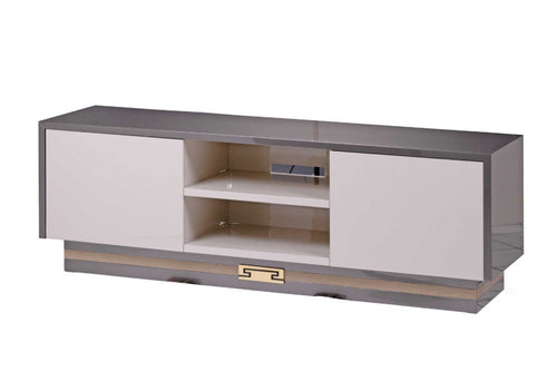Sublime TV Stand in Gloss Grey Beige and Brass
