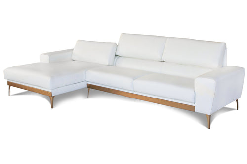 Lloyd White Leather L-Shape Sofa With Gold Brass Detail