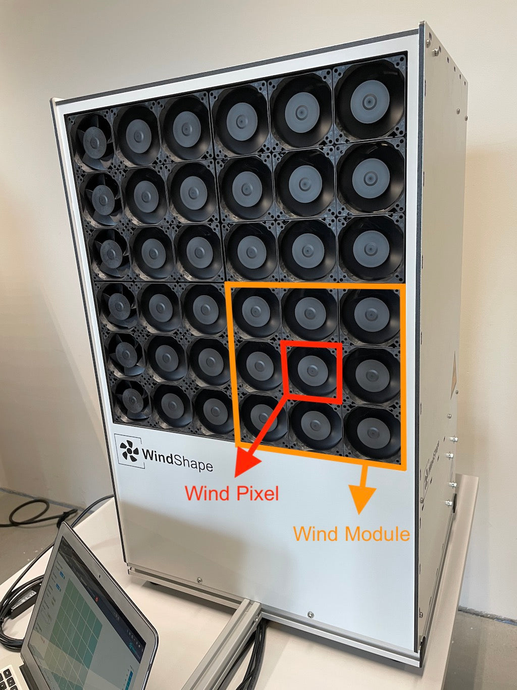 Labelled wind module and wind pixel