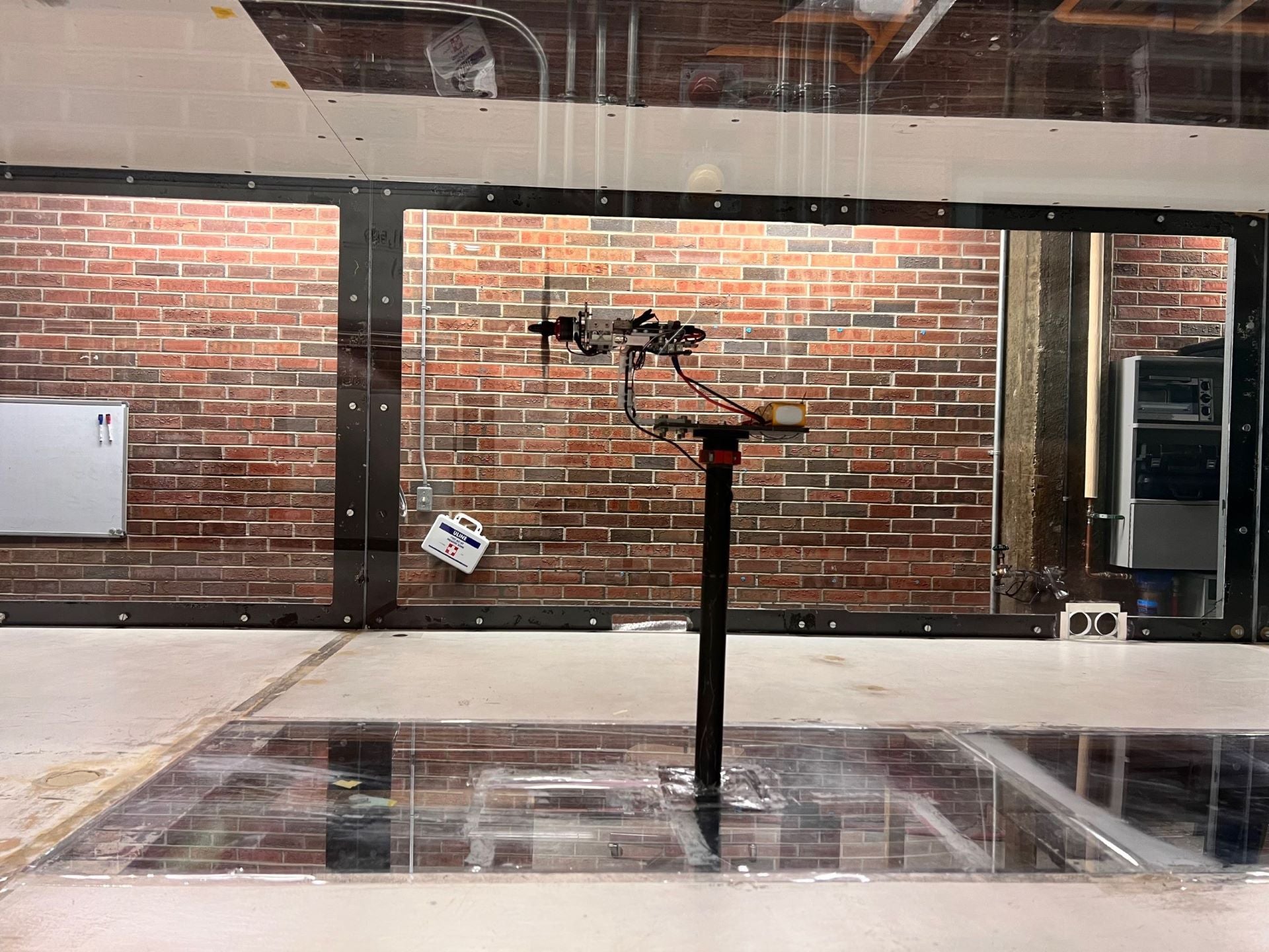 drone test stand in wind tunnel