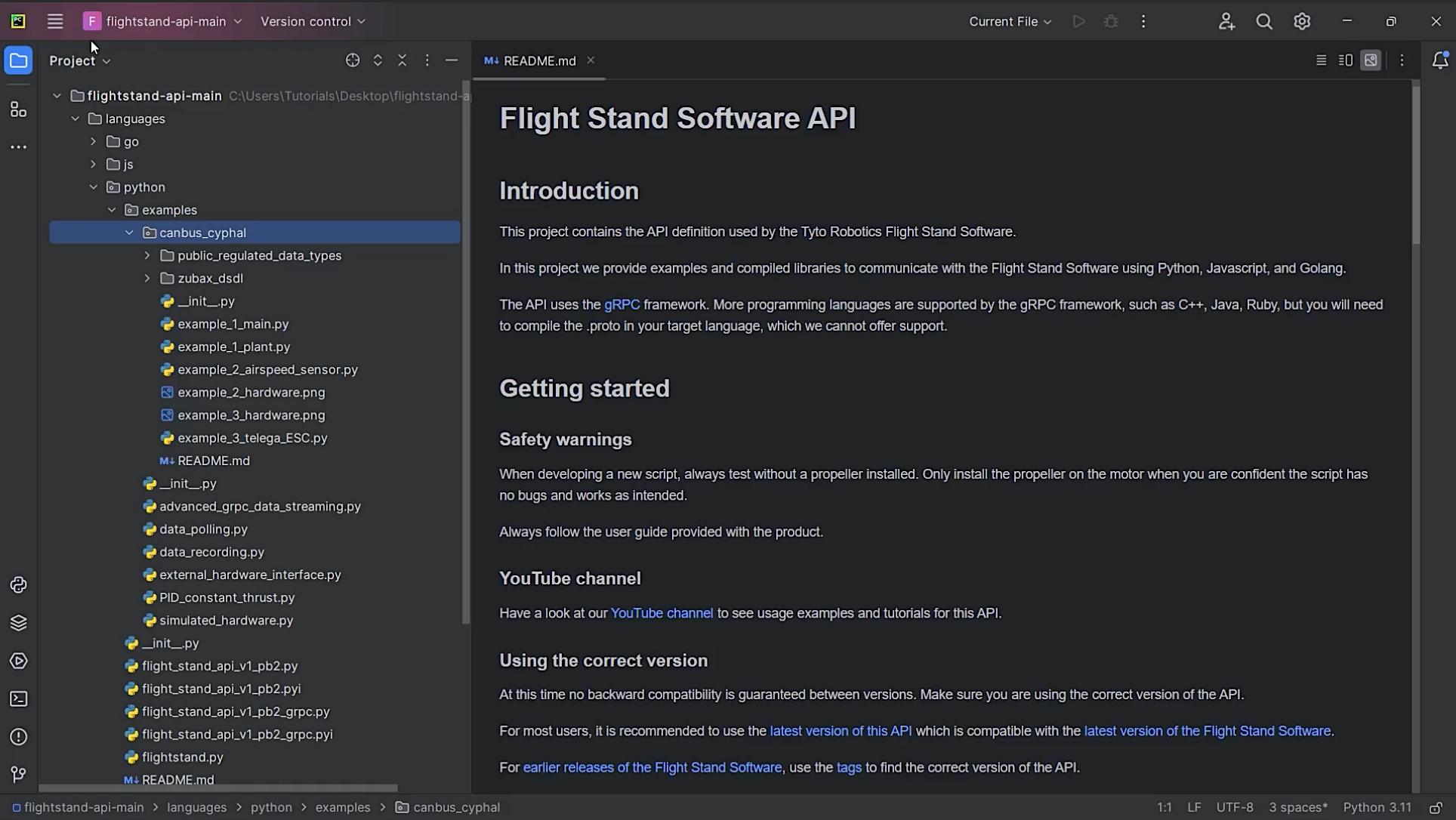 canbus esc connection flight stand software