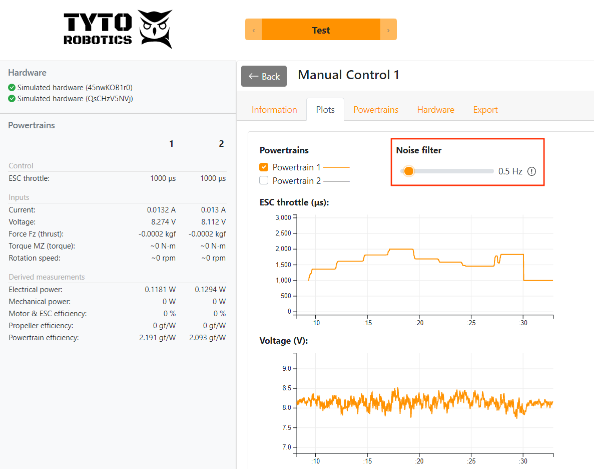 noise filter flight stand software