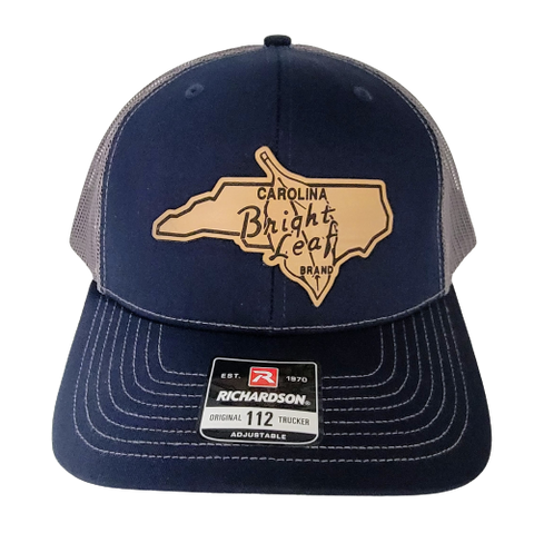 bright leaf north carolina leather patch logo hat navy gray