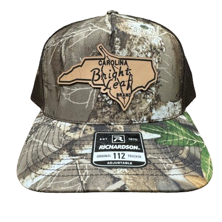 bright leaf leather patch nc hat camo