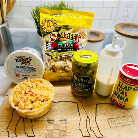 Ingredients for bbq pimento cheese nachos