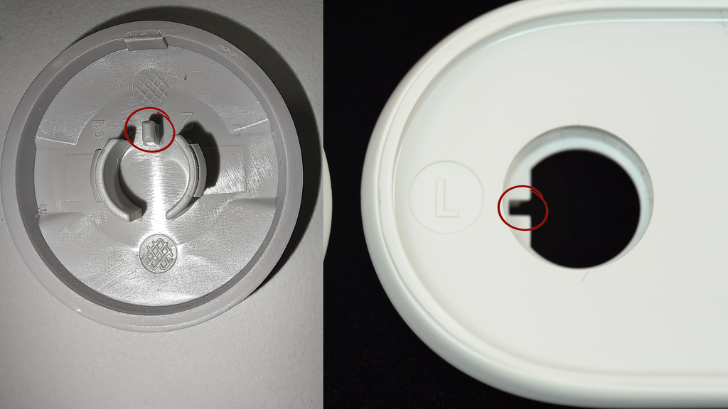 The groove on the connector and the bump on cap(marked by red circle)