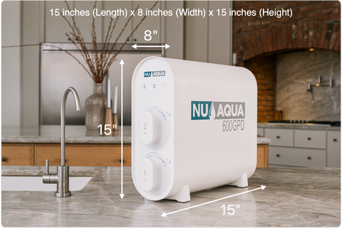 NU Aqua Efficiency Series Tankless 600GPD Reverse Osmosis System 2:1 Pure To Waste Dimensions Length Width Height