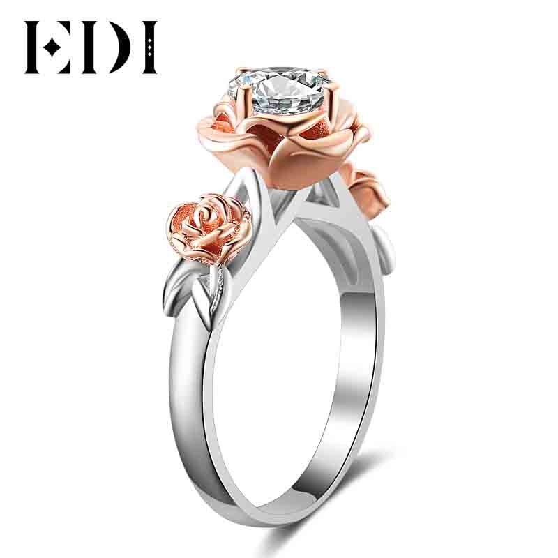 Natural Topaz Rose Flower Crystal Engagement Ring Beauty And The Beast Gemstone 925 Sterling Silver Bands Fine Jewelry