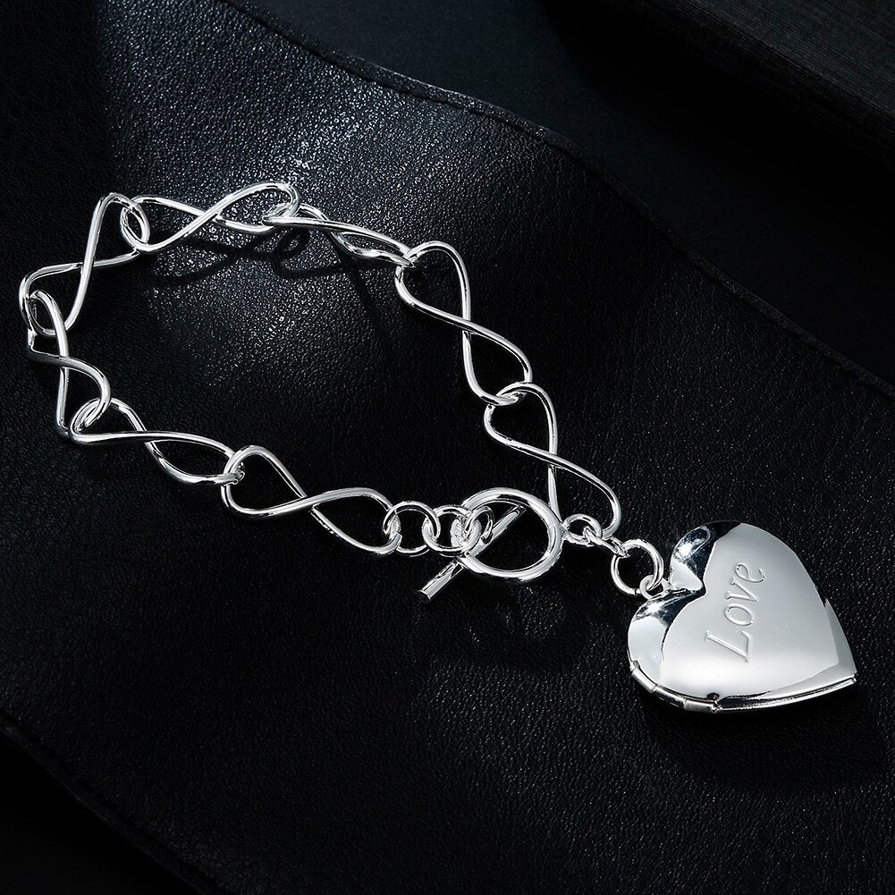 Original 925 sterling silver LOVE Heart Frame Bracelets for women party wedding accessories  Jewelry Holiday gifts