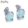6MM Round White/Blue/Purple Fire Opal Stud Earrings For Women 925 Sterling Silver Filled Jewelry Cute Earrings Ear0783