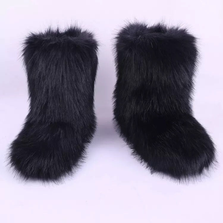 black faux fur boots