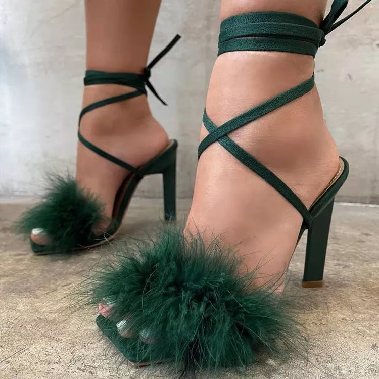 green fur heels