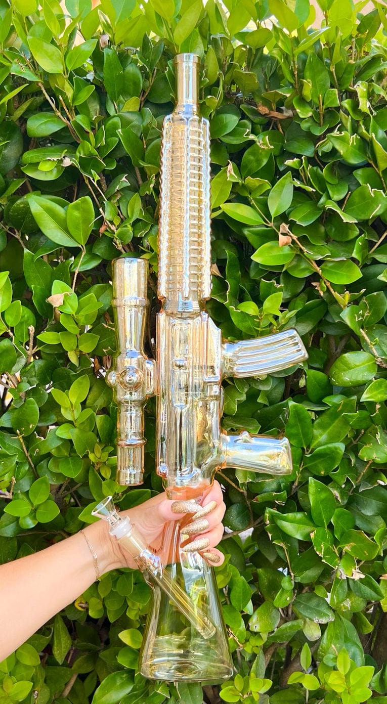 USA Glass Iridescent Amber Tank Glass Water Pipe Bong