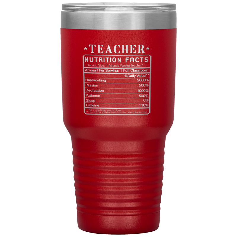 Teacher Nutrition Facts Label Funny Insulated Travel Mug 30oz