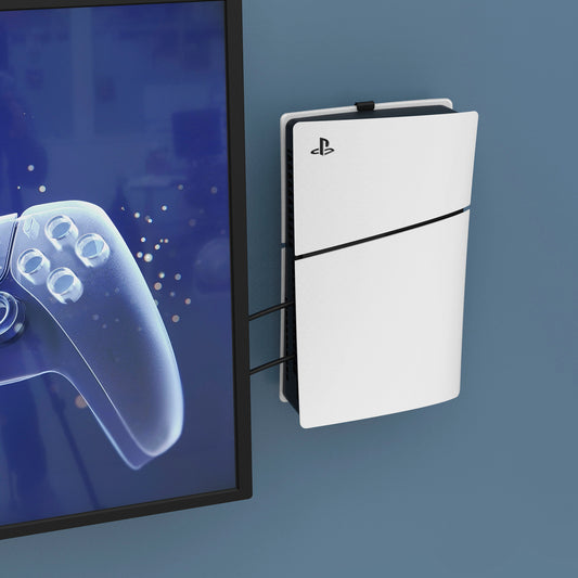 Monzlteck Nuevo soporte de pared para PS-4 Slim, cerca o detrás de TV,  ahorro de espacio, personalizado para adaptarse perfectamente a  PlayStation4