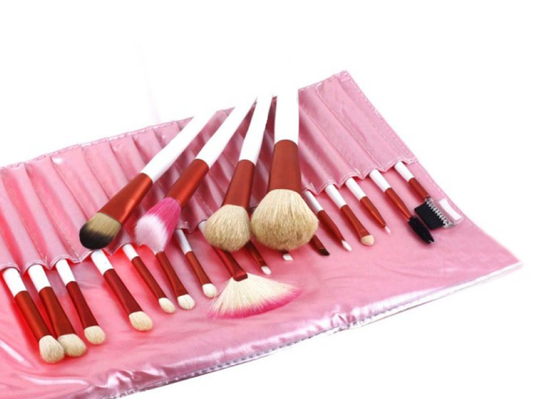 20pc Professional Brush Set in Pink Leather Pouch - Glamza 0