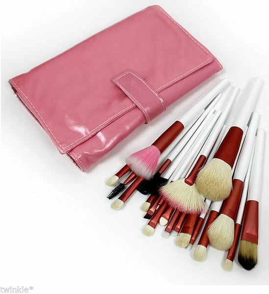 20pc Professional Brush Set in Pink Leather Pouch - Glamza 1