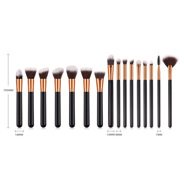 Glamza 16pc Kabuki Make Up Brush Set - Black and Gold 5