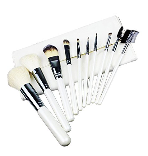 10 Piece White & Chrome Silver Makeup Brush Set 0