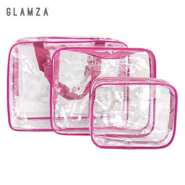 Glamza 3 Set PVC Clear Travel Bags Pink 5