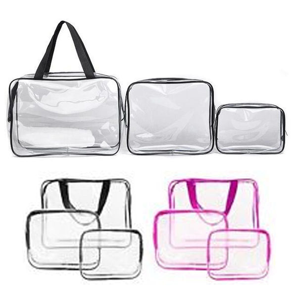 Glamza 3 Set PVC Clear Travel Bags Pink 1