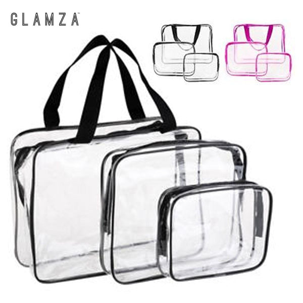 Glamza 3 Set PVC Clear Travel Bags Pink 9
