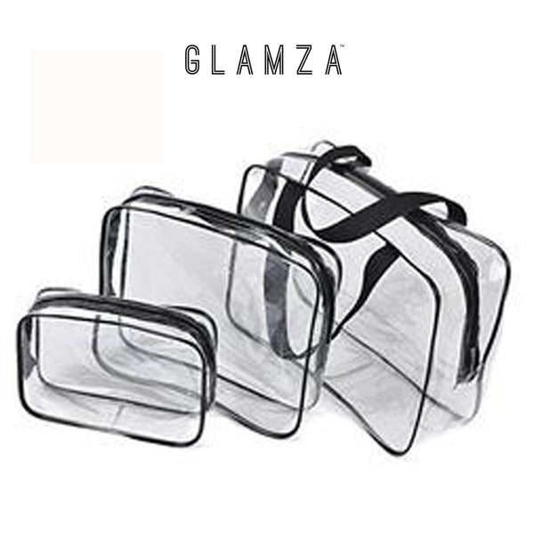 Glamza 3 Set PVC Clear Travel Bags Pink 2