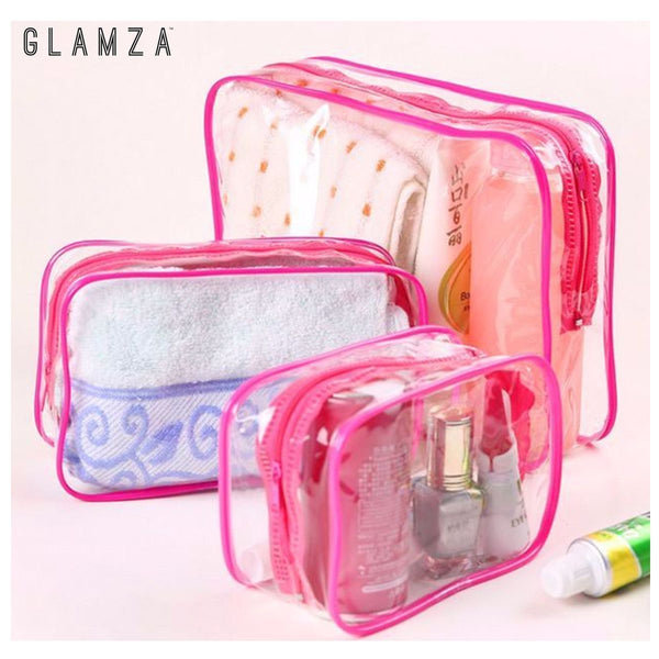 Glamza 3 Set PVC Clear Travel Bags Pink 3