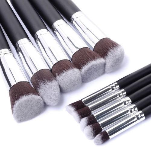 Glamza 10PC Black Silver Makeup Brushes Set 1