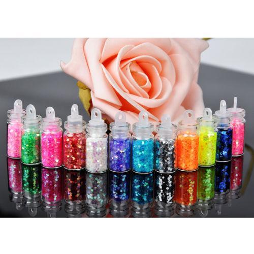 12 Mini Bottles of Nail Glitter Face Body Nail Art Festival Sparkling Glitters 0