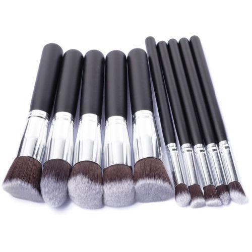 Glamza 10PC Black Silver Makeup Brushes Set 5