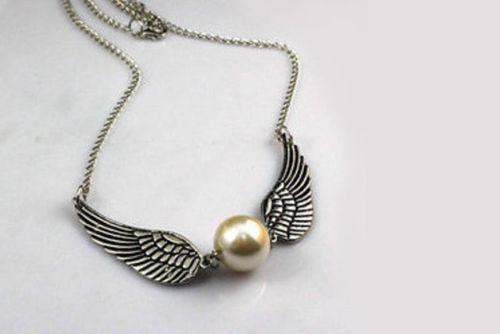 Potter Angel Magical Golden Brush Magical Wizard Doubled Winged Necklace 0