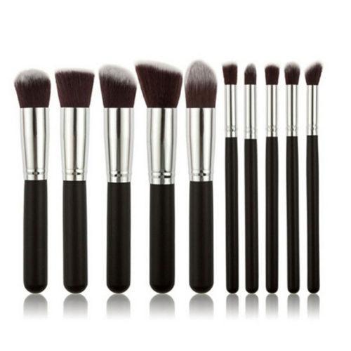 Glamza 10PC Black Silver Makeup Brushes Set 0
