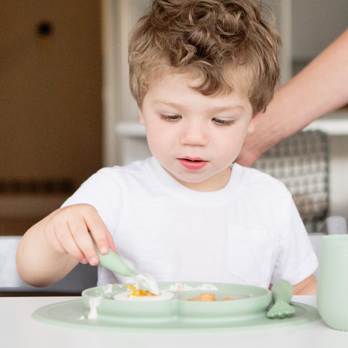 Mini Feeding Set by ezpz / Silicone Plate, Fork & Spoon for Toddlers