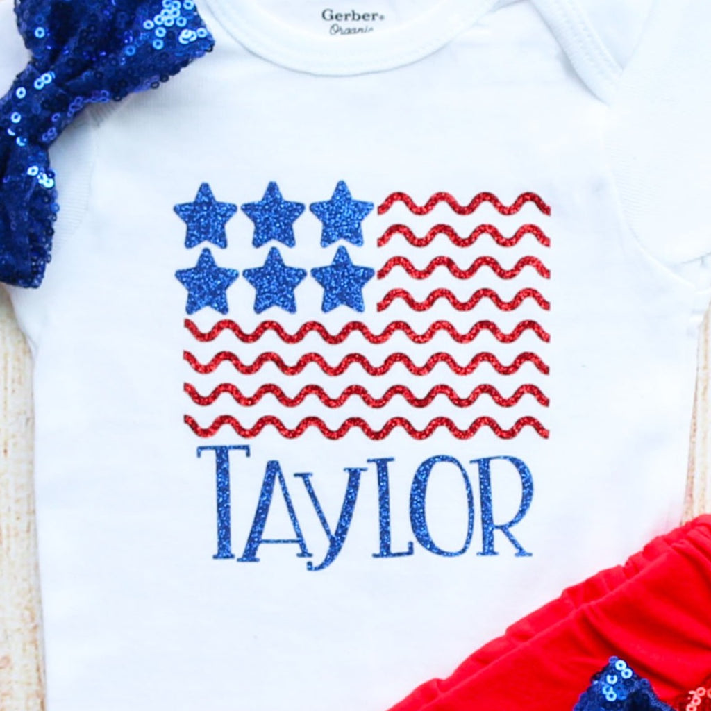 Personalized Baby American Flag Shorts Outfit