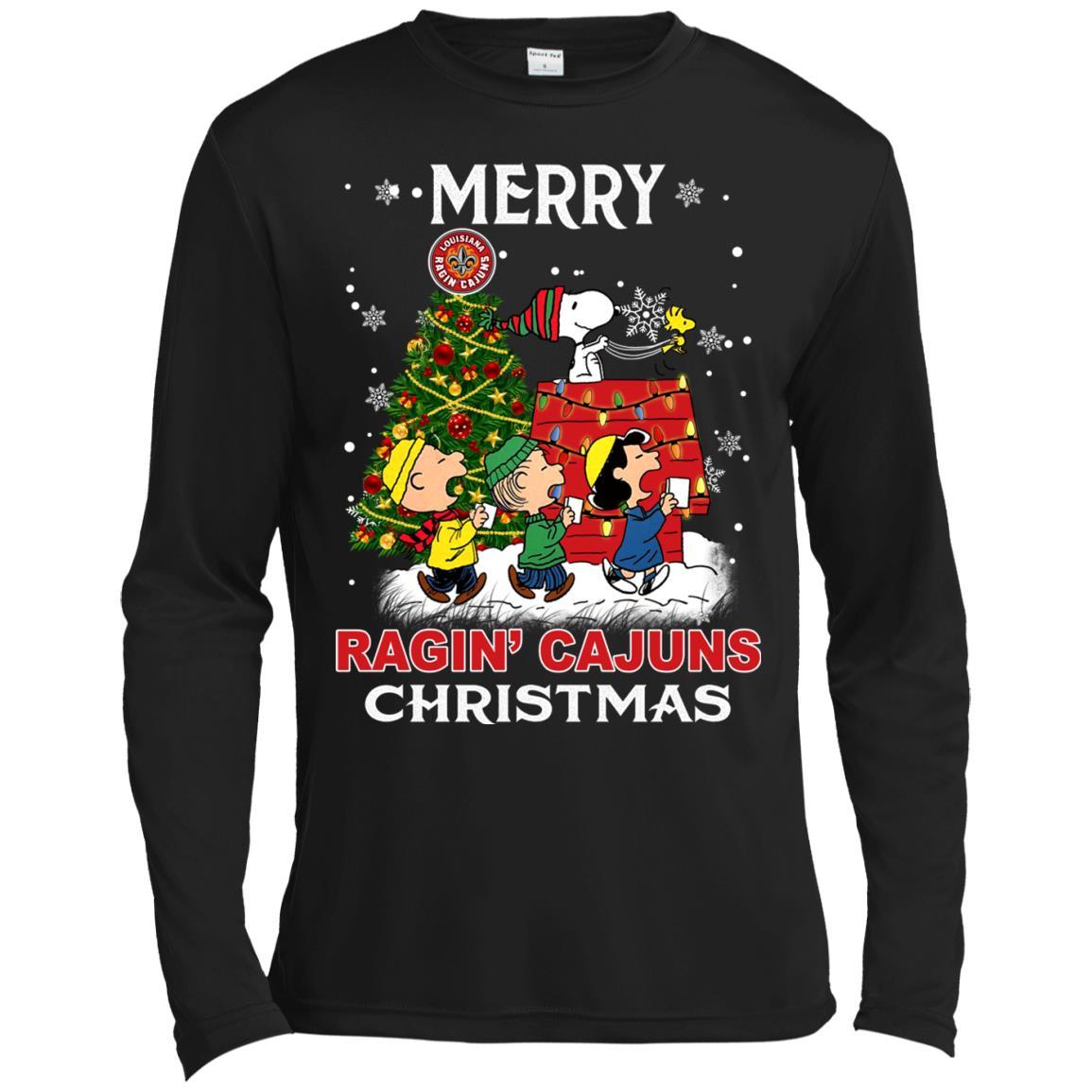 Louisiana Lafayette Ragin Cajuns Snoopy And Friends Merry Christmas T Shirt
