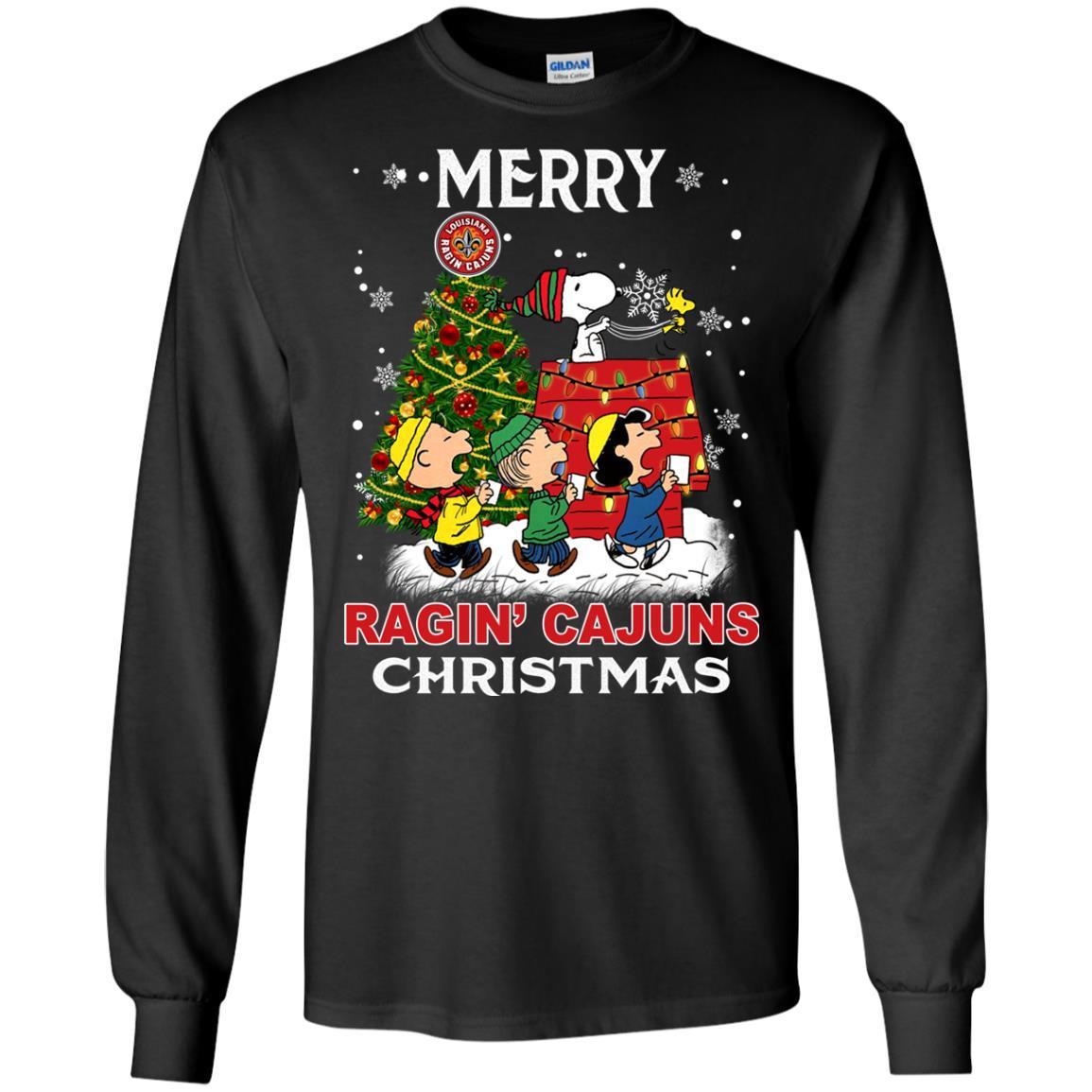 Shirt Louisiana Lafayette Ragin Cajuns Snoopy And Friends Merry Christmas T-shirt