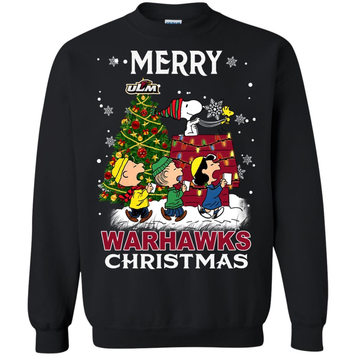 Shirt Louisiana Monroe Warhalks Snoopy And Friends Merry Christmas 