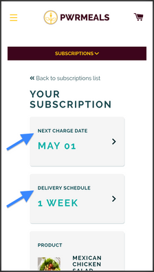 Pwrmeals subscription admin: how to update charge date and shipping frequency