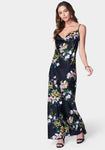 Cowl Neck Floral Print Polyester Maxi Dress