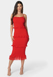 Pleated Tiered Smocked Midi Dress With Ruffles