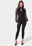 Printed Puff Sleeve Catsuit