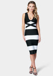 Sleeveless Plunging Neck Colorblocking Bandage Dress/Midi Dress