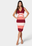 Sleeveless Colorblocking Plunging Neck Bandage Dress/Midi Dress