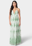 Polyester Spaghetti Strap Plunging Neck Flowy Embroidered Maxi Dress