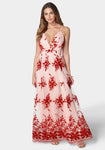 Embroidered Flowy Plunging Neck Spaghetti Strap Polyester Maxi Dress